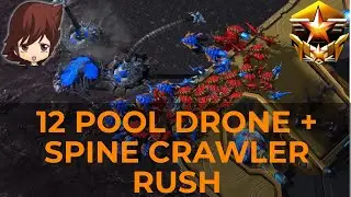 12 Pool Ling Drone Spine Rush in Grandmaster Zerg vs Zerg - Starcraft 2