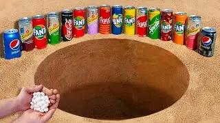 Эксперимент:  Fanta, Coca Cola, Schweppes, Pepsi and Sprite vs Mentos под землей