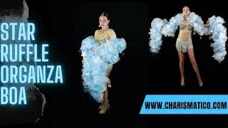 CHARISMATICO Blue White Celestial Ruffled Organza Drag Queen Cabaret Boa with Large Star Sequin