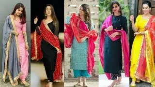 Plain punjabi suits with contrast dupatta ideas || plain suit designs || contrast dupatta suit