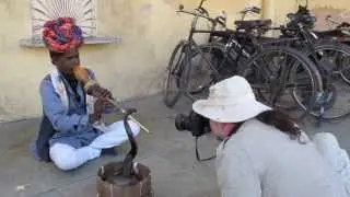 Photographing a Snake Charmer for Our Book, 