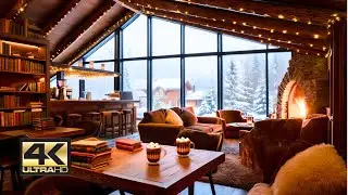 🔥 Cozy Winter Caf&eacute; Jazz & Lo-Fi | Warm Coffee Shop Ambience with Snowy Forest View☕🎷