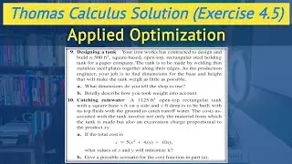 Thomas calculus chapter 4 exercise 4.5 Q9 & Q10 | Applied Optimization || Lec 94
