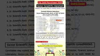 FSL Delhi Recruitment 2025 | Senior Scientific Assistant | Forensic Science Laboratory