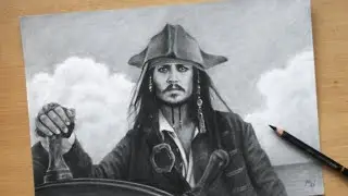 Jack Sparrow Charcoal Pencil Drawing - Johnny Depp in Pirates of the Caribbean