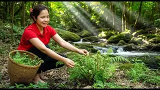 Harvesting Rare Mountain Fern Shoots by the Stream & Go to Market Sell | Hana Farm Bushcraft