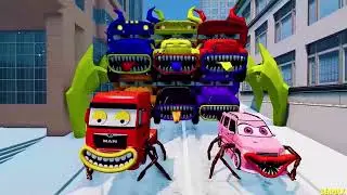 Lightning McQueen: SPIDER-MACK HORROR! Police Chase & Monster Base Attack | Coffin Dance Song Meme