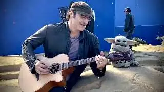 Robert Rodriguez and Baby Yoda (Grogu) jammin&rsquo; behind the scenes of TheMandalorian Chapter 14