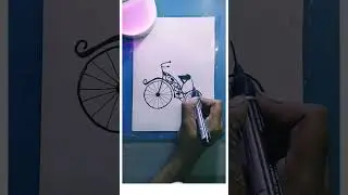 Bicycle scenery drawing with oil pastels 🖍😍 | Easy bicycle drawing | vikra craft #shorts