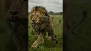 Monkey 🐒🦁💥 Adult attacks lion to save baby 信じられない！#shorts #monkey #lion #rescue  #야생 #위험
