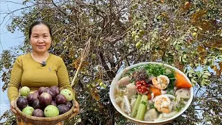 Natural Rural Fruit  🍑 & Pork Trotters Porridge with LORT Recipe | Cambodian cooking