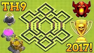 EPIC TH9 HYBRID BASE 2017 | TOWN HALL 9 TROPHY / FARMING BASE 2017 WITH BOMB TOWER!