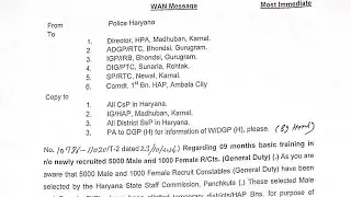 Haryana Police New Batch Male & Female Constable November से Training Start