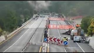 A24, a Lucoli la spettacolare demolizione del viadotto della Fornara