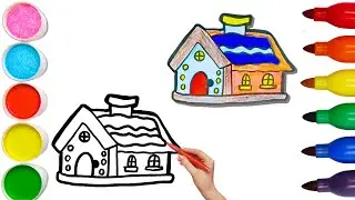 How To Draw cute Christmas House  Drawing, Painting & Coloring For Kids and Toddlers_🌈🎨