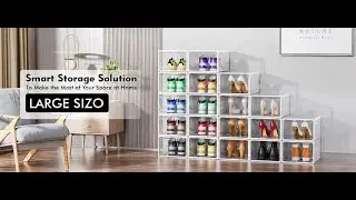 10 Pack Thicken Shoe Organizer Boxes | Stackable Magnetic Door Shoe Storage for Sneakers & Hats