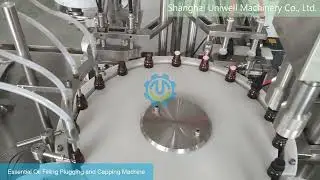 Essential Oil Bottle Filling Plugging and Capping Machine, Pick up Plugs, Caps with Mechanical Arm