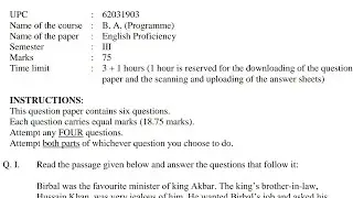 sol du B.A programme English Proficiency question paper 3rd semester OBE Exam 2021