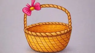 Basket Drawing with Colour Pencil | Simple & Cute Art
