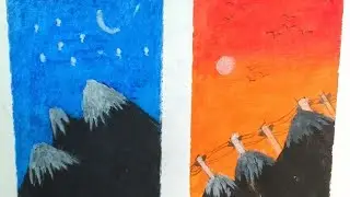 Easy painting with a oil pastels colourful drawing// natural drawing #drawing #mountains 