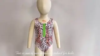 Girls's Short-Sleeve Leopard Print Zip-Front One-Piece Swimsuit  