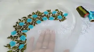 Silk thread ring knot flower hand embroidery neck design|embroidery flower thread work