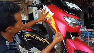 Cara mudah pasang striping motor NMAX,  Cutting sticker nmax merah