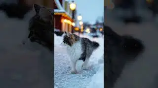 cat walking on snow ❄️ like and subscribe #cats #snowfall #beautyofworld #nature #sound #music