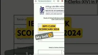 IBPS CLERK PRE SCORECARD 2024||MY SCORE😢||MISSED BY 1.25 MARKS||#ibps #exam #live #viralvideo