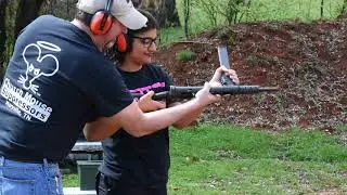 Gabby with the Sten