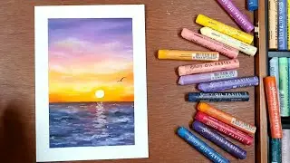 오일파스텔로 그린 일출 바다 풍경화 (oil pastel drawing)