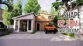 L-SHAPE House Plan 52 Sqm 2 Bedrooms