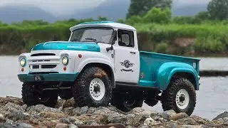 1/10 Scale Boom Racing BRX01 AWB ZIL pickup truck -  forest offroad rock crawling