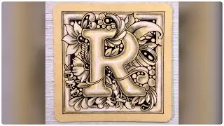 Step by Step Zentangle Inspired Ornamental Letter R Drawing Tutorial Guide 