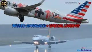 MISSED APPROACH!! INTERCARIBBEAN E145 + AMERICAN A321 SPECIAL LIVERY