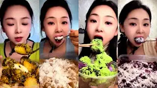 REFROZEN ICE TOPPING WITH PASSION FRUIT, MATCHA AND MILK POWDER SHAVED ICE EATING ASMR 💚🧊💛