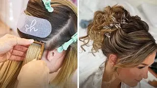 Wedding Updo with Client's Tape Hair Extensions | SimplyHair