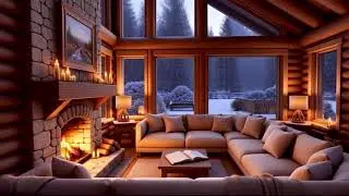 Warm Cozy Fireplace in a Snowy Winter Cabin ❄️🔥 | Relaxing Night Ambience (2 Hours) calm music