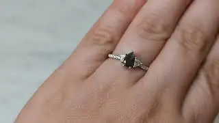 Pear Wedding Ring 0.5ct Dainty Salt and Pepper Diamond Engagement Ring Trillion Cut Moissanite Ring