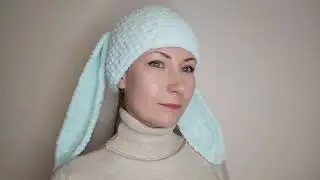 Bunny hat with ears. Crochet rabbit beanie. Fluffy rabbit hat. Fuzzy bunny hat. 耳付きバニーハット。 ファジーバニーハ