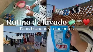 Rutina de lavado 🧼🧺♥️ Tenis blancos y relucientes 👟🧦👕