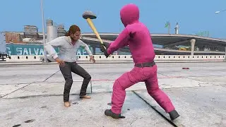 GTA 5 SQUID GAME GUARD Insane Baseball Bat Ragdoll Knockbacks (Euphoria Physics) ep.01