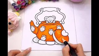 Relaxing ASMR Coloring 🎨 Satisfying Marker Sounds | Cute Teapot 🫖