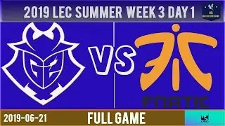 G2 vs FNC Full Game 2019 LEC Summer Week 3 Day 1 | G2 Esports vs Fnatic | Best ever Game