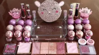 Mixing'Pink Glitter'Eyeshadow,Makeup and glitter Into Slime!Satisfying Slime Video!★ASMR★