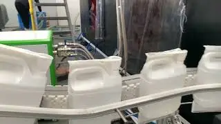 Auto Chemical Bottle Line: 6-Die-Head Blow Molder + Robotic Trimming, 30K+ 3L Jars Daily