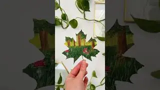 &ldquo;Mushroom Meadows&rdquo; painted on a preserved maple leaf! #natureinspiredart #art #naturesart #painting