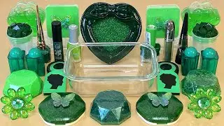 ASMR Slime 💚 Mixing Navy GREEN&rdquo; makeup, Eyeshadow, glitter into slime. Satisfying slime video.