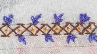 pretty border for sleeves/hand embroidery/double chevron stitch