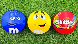 Blue & Yellow M&M&rsquo;s with Skittles 🍬 Candy ASMR Lids | No Talking